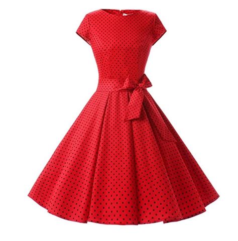 1950s Inspired Retro Rockabilly Cap Sleeve Dress Red With Small Black