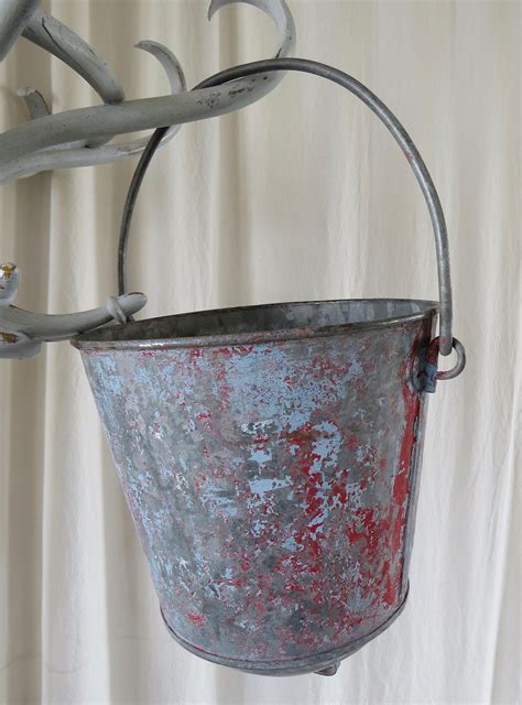 French Vintage Galvanised Fire Bucket Distressed Old Fire Bucket 1920