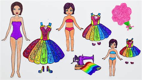 Paper Dolls Dress Up How To Make Rainbow Dresses For Mother And Her Daughters Youtube