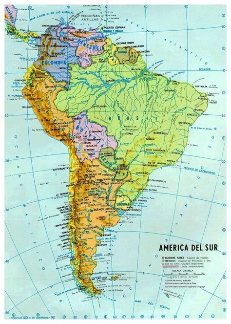 Large Detailed Political And Hydrographic Map Of South America With All