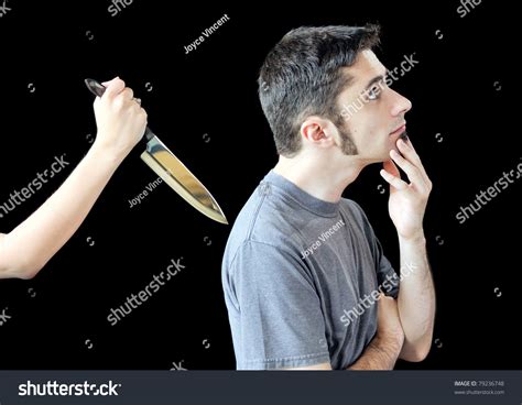 Unsuspecting Young Man Getting Stabbed Back Stock Photo 79236748