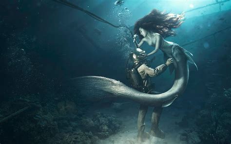 خلفيات جرافيك و رسوم Diver And The Mermaid Site Awy