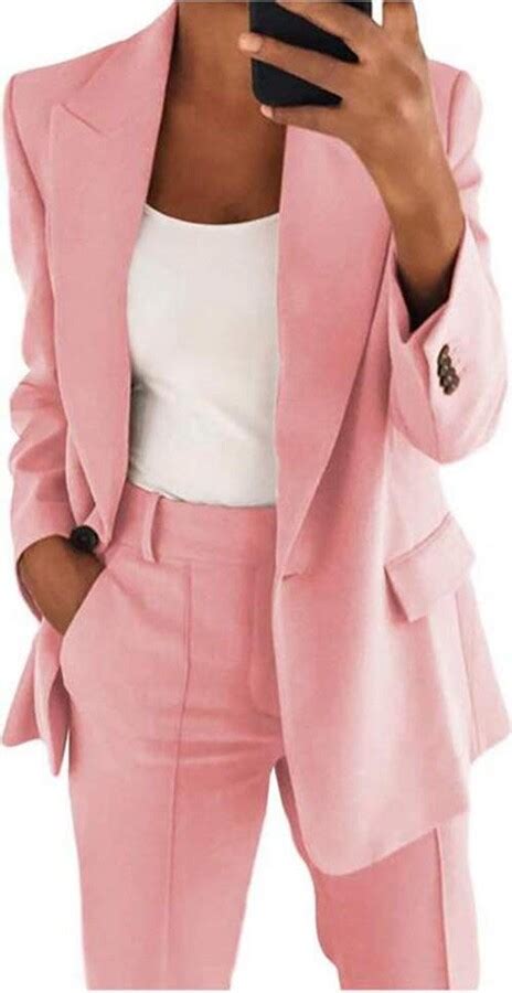 Leader Of The Beauty Women Business Suits Pink 2 Piece Jacket And Pant