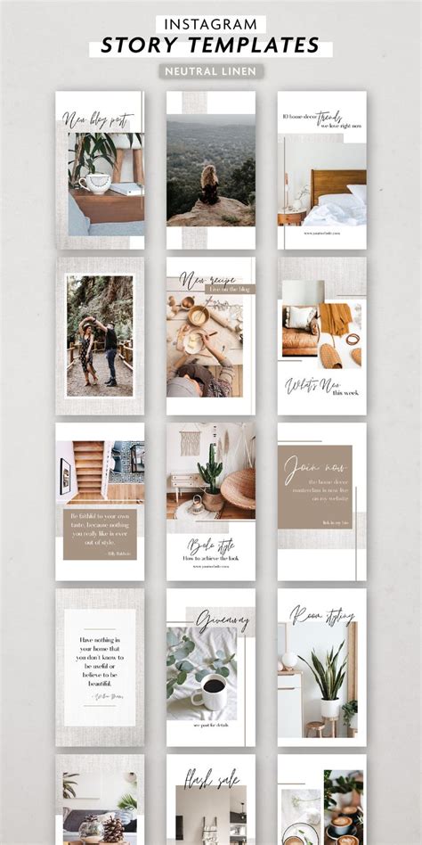 Neutral Linen Instagram Story Templates For Canva
