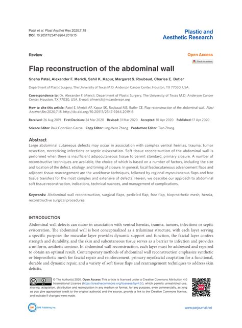 Pdf Flap Reconstruction Of The Abdominal Wall
