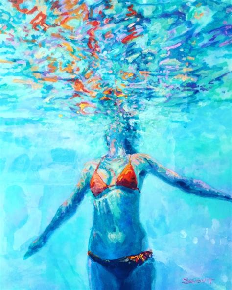 Giclee Art Print Of Painting Of Woman Swimming Immersed In Etsy