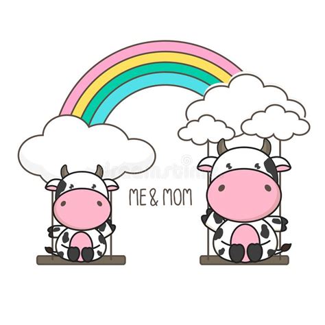 Kids doodle is de beste tekening voor kinderen! Koe En Babyschommeling Op Een Regenboog De Kaart Van De Moeder` S Dag Vector Illustratie ...