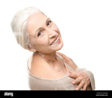 Beautiful Elegant Elderly Woman On White Background Stock Photo Alamy