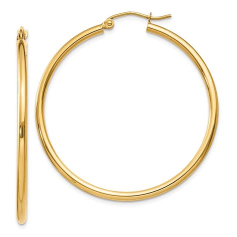 Gemapex 14k Yellow Gold Earring Hoop Womens 40 Mm Polished 2mm