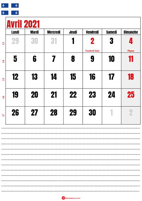 Calendrier à Imprimer Avril 2021 Québec Canada Calendario Junio