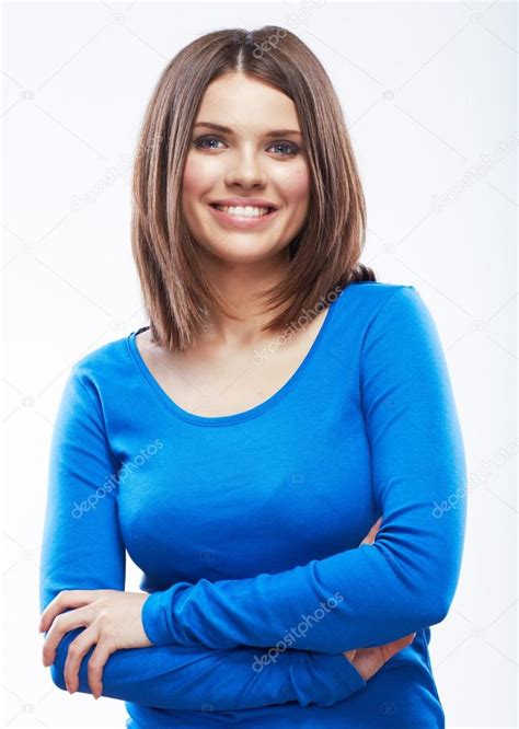 Smiling Woman On White Background Portrait ⬇ Stock Photo Image By