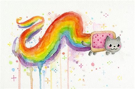Nyan Cat Watercolor Painting By Olga Shvartsur Pixels Merch