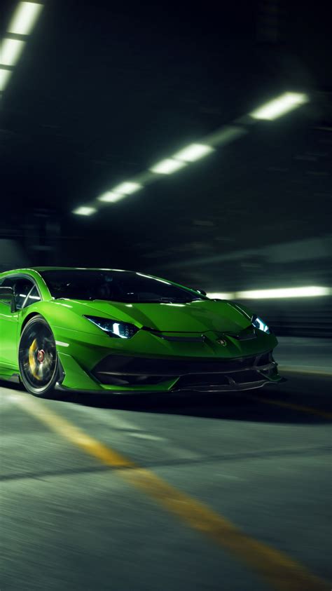 Download Lamborghini Aventador Svj Green Car 750x1334 Wallpaper