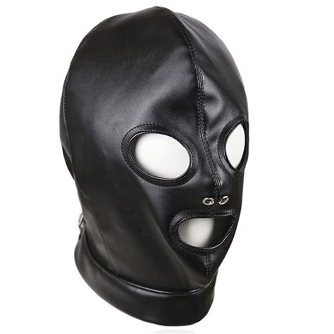 Leather Bondage Hood Bdsm Mask Adult Games Cosplay Slave Restraints
