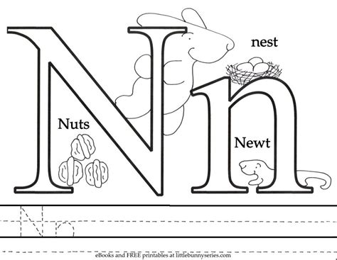 Beginning letter coloring, small sentence to read and sticker box included. Letter N Coloring Page PDF | Music coloring sheets