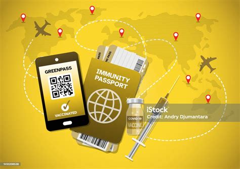 Digital Covid19 Certificate With Passport And Boarding Pass Stock