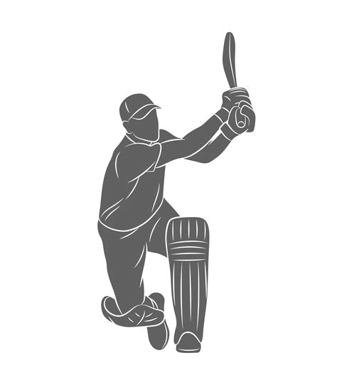 Silhouette Batsman Playing Cricket On A White Background Vector