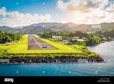 Landscape With Runway Of St Lucia Caribbean Stock Photo Alamy