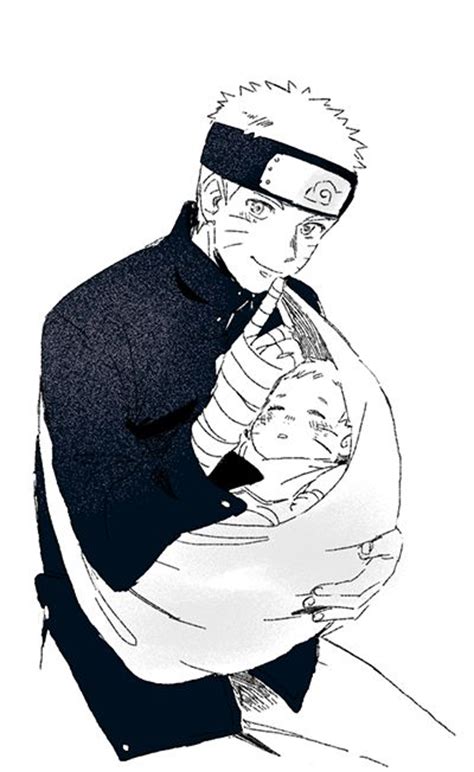 A Its Naruto In His Last Clothes Holding A Baby Boruto Shushing
