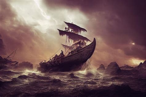 Premium Photo Vikings Battle Ship In The Middle Of Stormy Sea