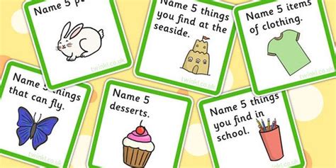 Name 5 Things Categories Card Game Speaking Games Speaking Activities