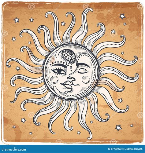 Sun And Moon Vintage Illustration Stock Vector Image 57792923