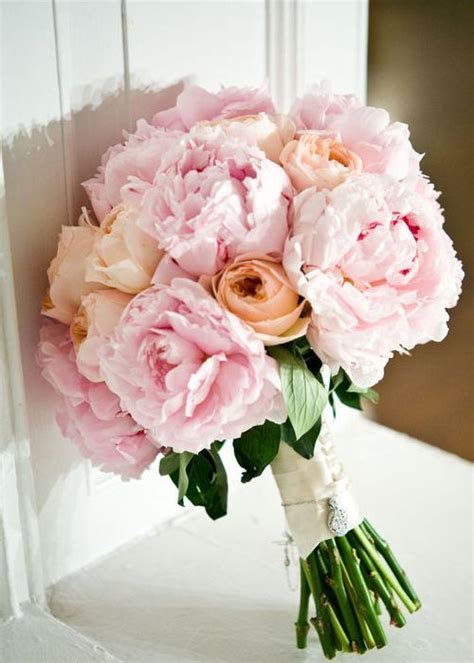 Beautiful Bouquet With Light Pink Peonies And Garden Roses