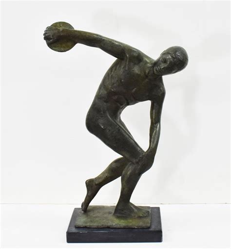 Discobolus Of Myron Discus Thrower Bronze Statue Marble Base Olympic