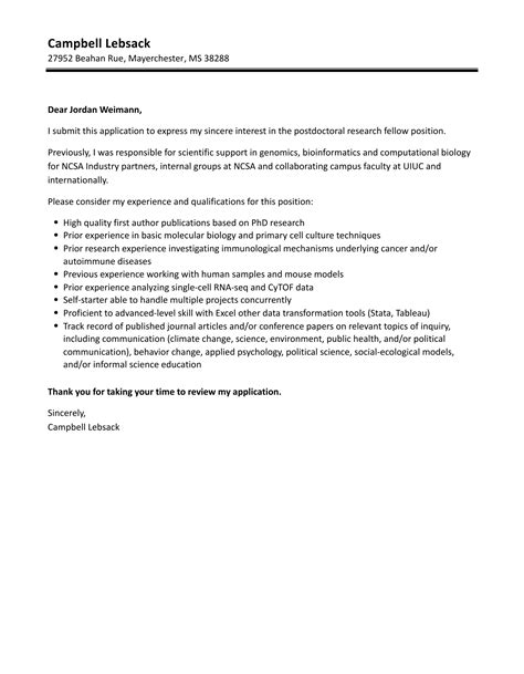 Postdoctoral Research Fellow Cover Letter Velvet Jobs