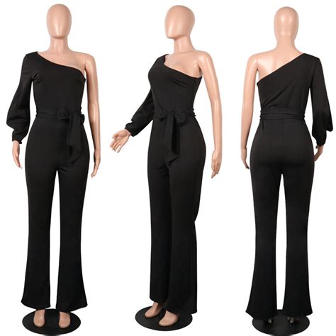 2019 Party Sexy Rompers Womens Jumpsuit Long Sleeve Split One Shoulder