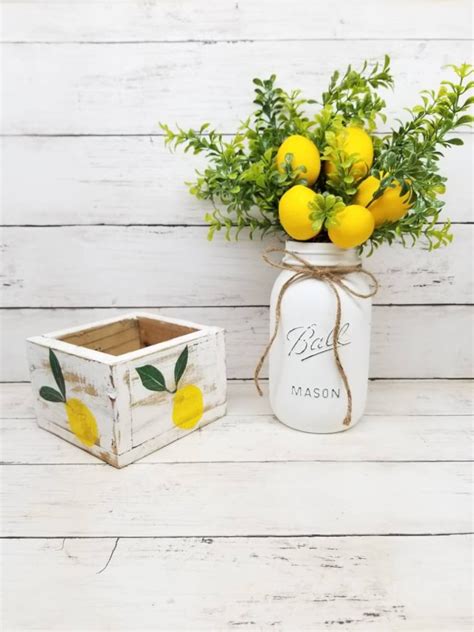Lemon Decor Lemon Mason Jar With Planter Box Lemon Decor Etsy