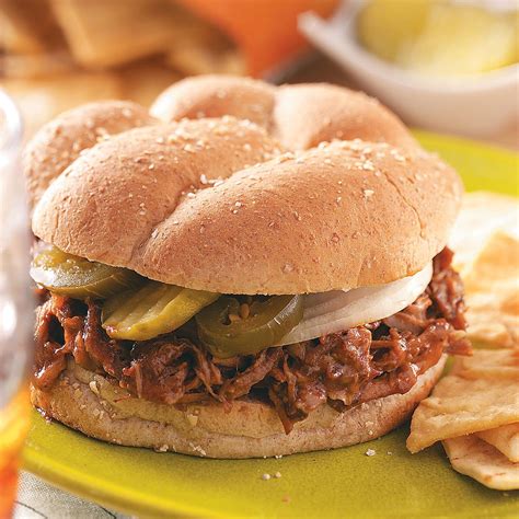 Slow Cooked Barbecued Beef Sandwiches Recipe Taste Of Home
