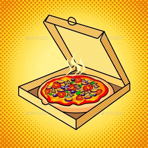 Fresh Pizza In Box Pop Art Vector Illustration By Alexanderpokusay