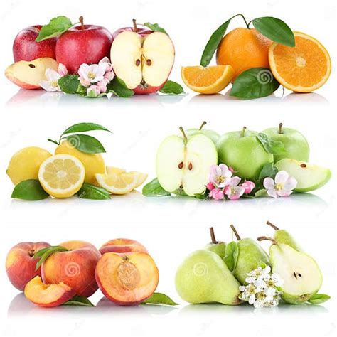 Fruits Apple Orange Lemon Peach Apples Oranges Fruit Collection Stock