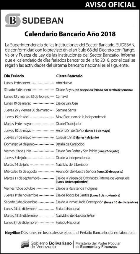 Calendario Bancario Y Feriados De Venezuela 2018 Buscar De Todo