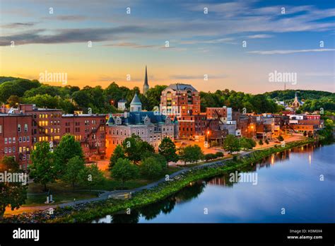 Augusta Maine Usa Downtown Skyline On The Kennebec River Stock Photo