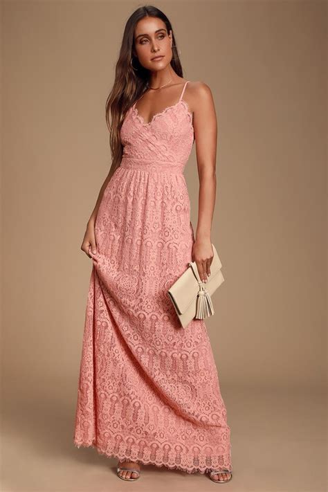 Glam Blush Pink Dress Lace Dress Lace Maxi Dress Lace Gown Lulus