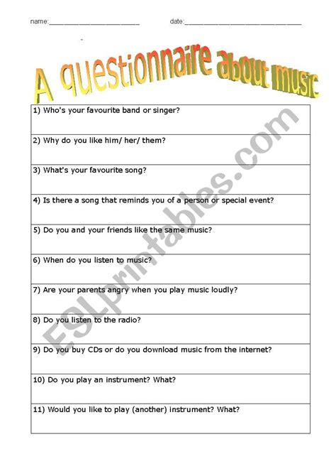 Questions About Music Esl Worksheet By Jumpright