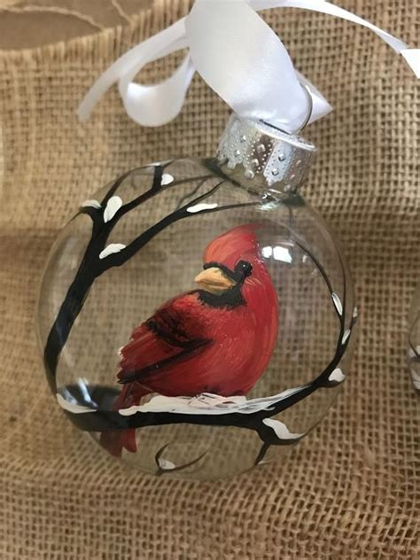 Cardinal Ornament Hand Painted Glass Holiday Christmas Tree Etsy