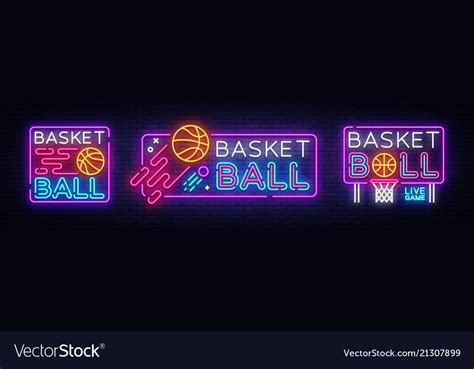 Basketball Neon Sign Collection Royalty Free Vector Image