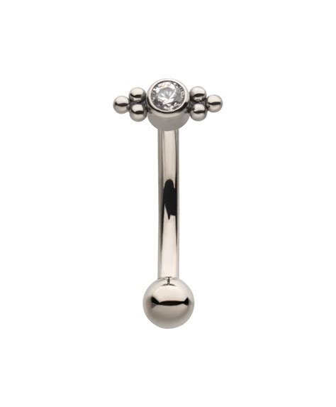 titanium internally threaded with tri bead bezel set cz cluster fixed top curved barbell