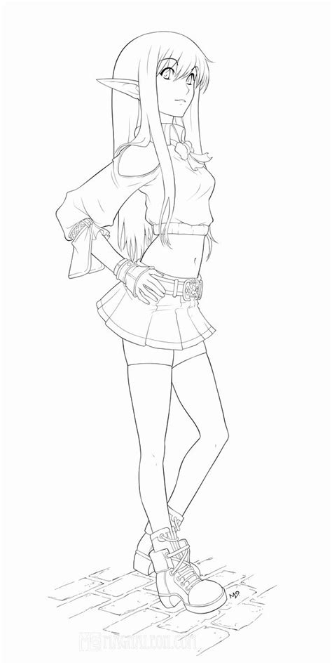 Anime People Coloring Pages Elegant Elf Girl 02 Lineart Colorme By
