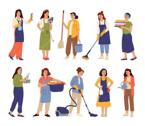 Premium Vector Housewives Mother Cooks Housekeeper Woman Cleaning
