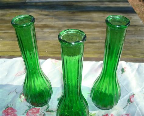 Vintage Green Glass Bud Vases By Gardendaisies On Etsy