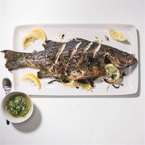 Whole Striped Bass With Lemon And Mint Recipe