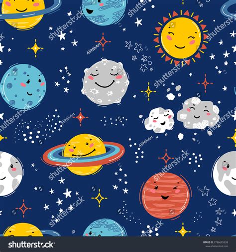 Space Seamless Pattern Planets Solar System Stock Vector Royalty Free