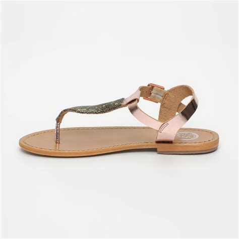 sandales plates classiques avec entre doigt jettie rose doré 100 cuir