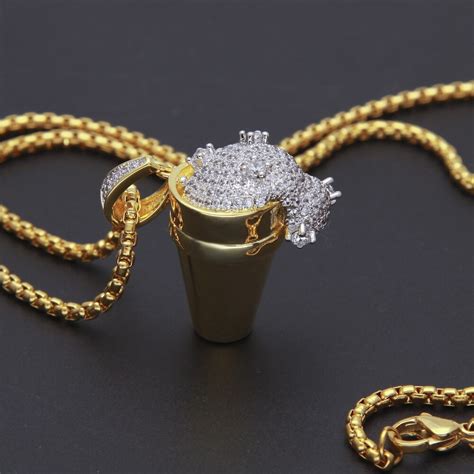 Luxury Full Rhinestone Styrofoam Cup Pendant Necklace Bling Bling Hip Hop Necklace Iced Out