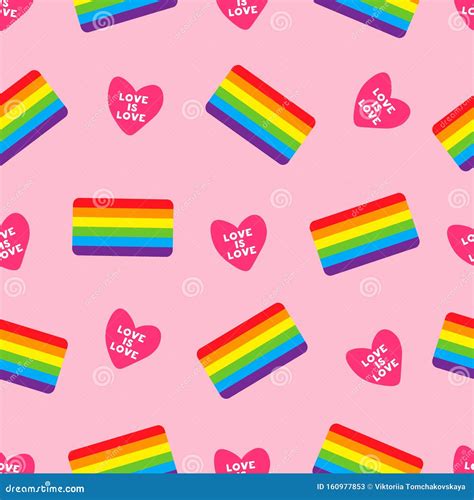 colorful seamless pattern with heart and lgbt flag pink seamless pattern with gay flag lgbt