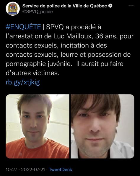 Arrestation De Luc Mailloux Pour Contacts Sexuels Incitation à Des